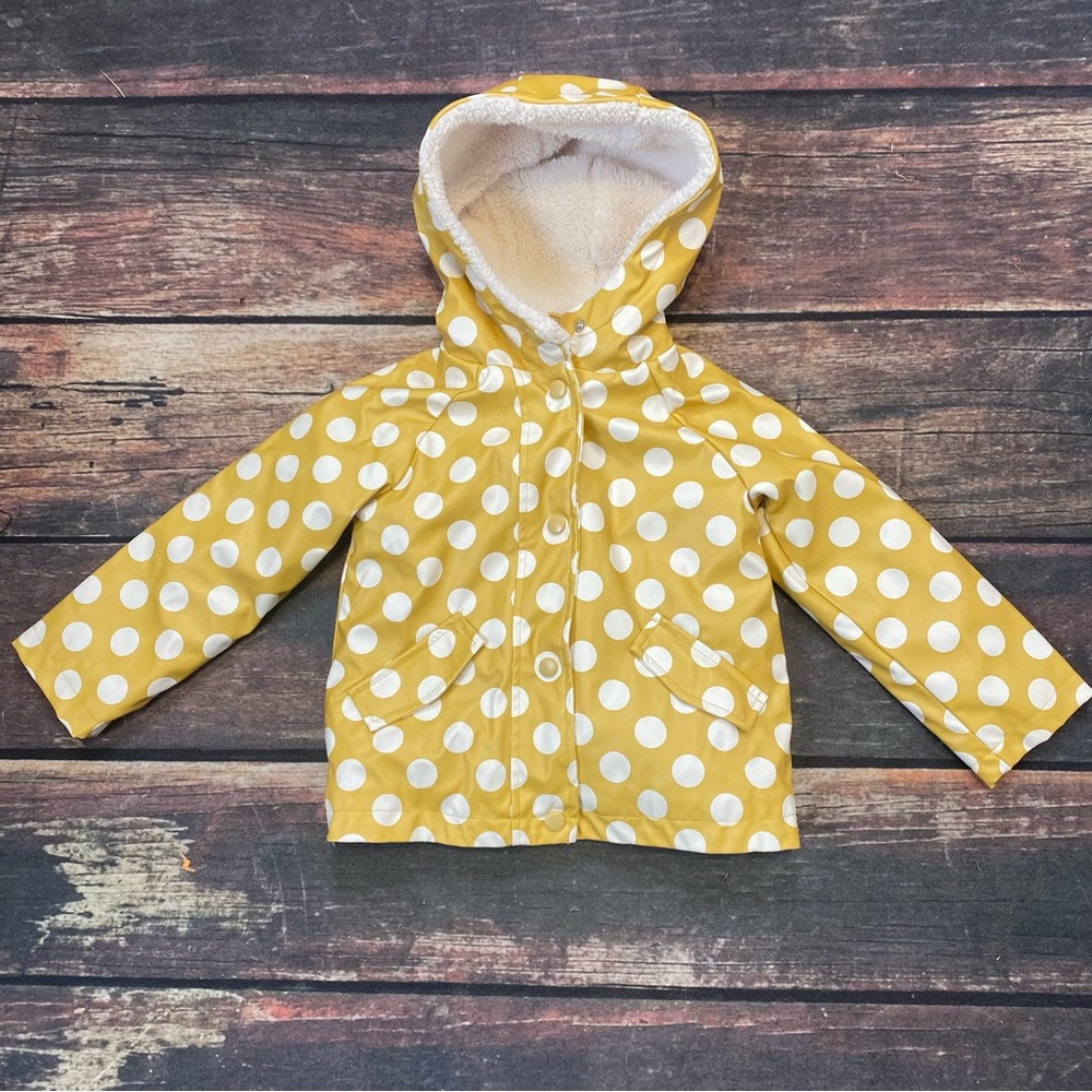 C&C California Mustard Yellow Polka-Dot Raincoat With A Plush Faux Fur Lining